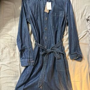 J. Jill Indigo Denim Shirt Dress with Self Tie